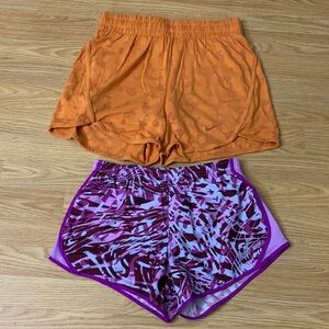 2 Pcs Pre Owned Nike Running Shorts Orange and Purple Size Youth Large Girls